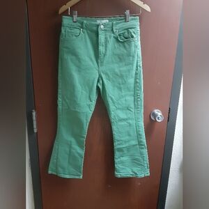 Loft The Kick  Cropped Flare Pamts Green Women's Size 4/27 Preppy
